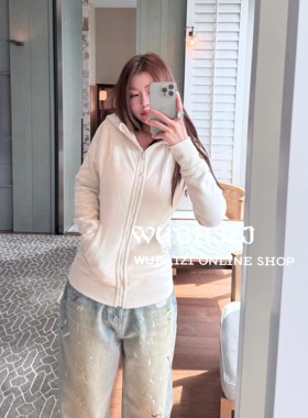 WUBAIZI｜连帽卫衣外套女纯色修身显瘦长袖瑜伽上衣W25831