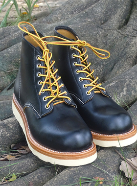 升级版琪宸泓翼9111手工固特异美式复古工装靴茶芯头层牛皮机车靴