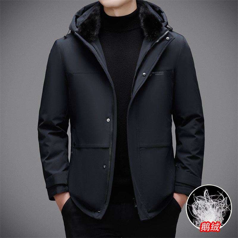 中年男士可拆卸内胆鹅绒羽绒服冬季爸爸装加厚保暖水貂毛领外套