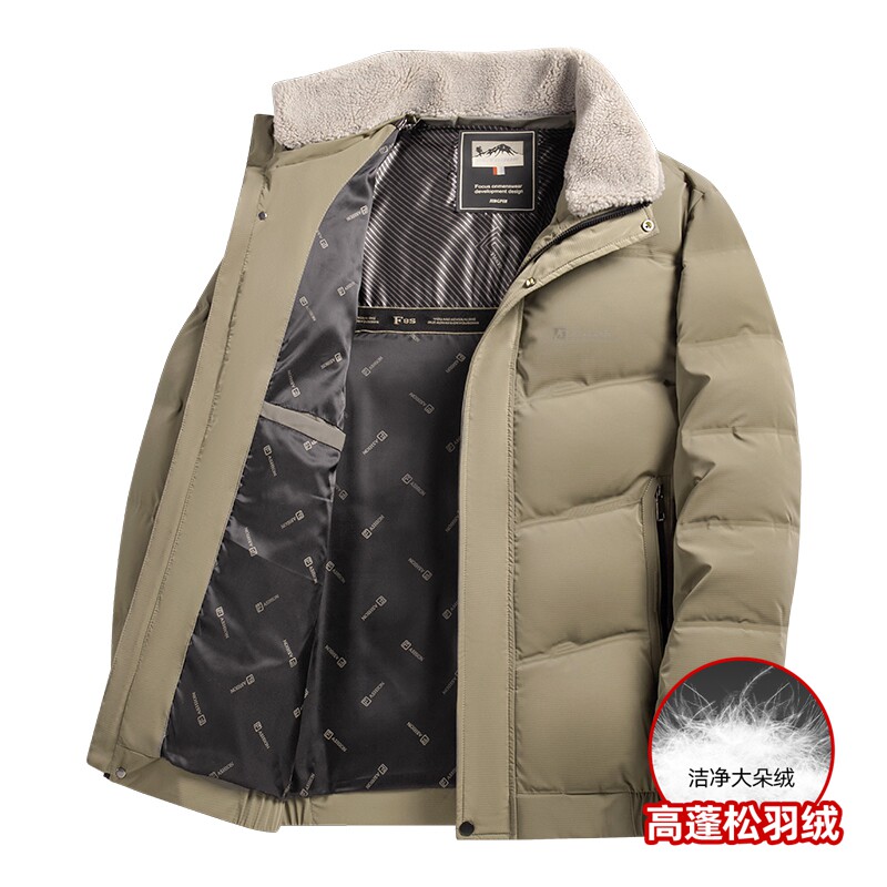 2024冬季加厚羽绒服男翻领商务休闲可脱卸毛领中年爸爸冬装外套潮
