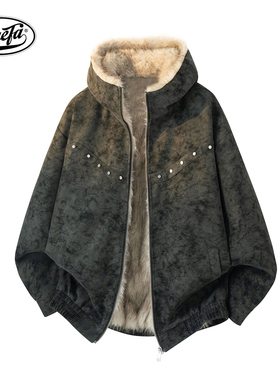 PAEFA 美式高街座山雕全毛内胆铆钉小众设计感抗寒保暖棉服男女款