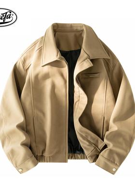 PAEFA 美式高街基础宽松短款金属拉链复古休闲夹克外套 男女同款