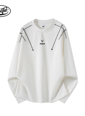 PAEFA美式高街280g重磅太空棉垫肩金属字母正肩宽松长袖T恤男女款