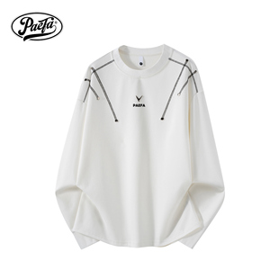 T恤男女款 PAEFA美式 高街280g重磅太空棉垫肩金属字母正肩宽松长袖