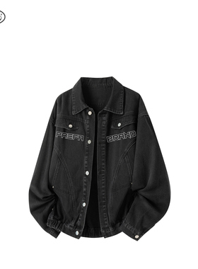 PAEFA美式高街复古高级品牌LOGO休闲百搭痞帅工装牛仔夹克 男女款