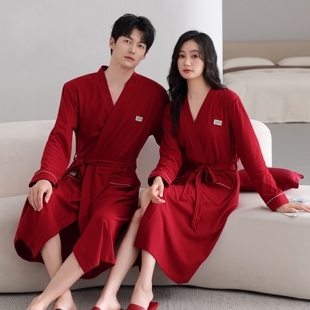 情侣睡袍男士春秋款纯棉长袖全棉浴袍女士美容院会所长款大码浴衣