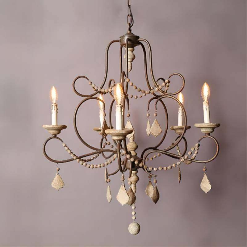 美式乡村木珠客厅别墅卧室装饰吊灯法式复古铁艺工业风咖啡厅灯具