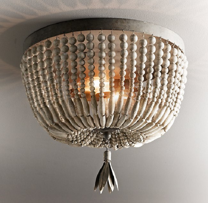 美式乡村嵌入式木珠卧室儿童房吸顶灯北欧复古铁艺圆形阳台吸顶灯