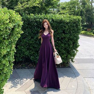 2026新款春夏长裙子吊带度假拖地连衣裙显瘦女装高腰多巴胺绝美裙