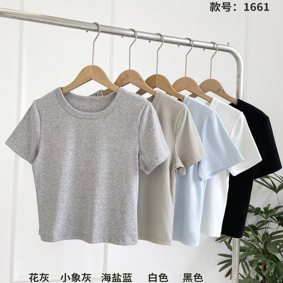 芊织艺2025春海盐织夏系列圆领短袖全棉T恤美澳棉纯棉居家1661