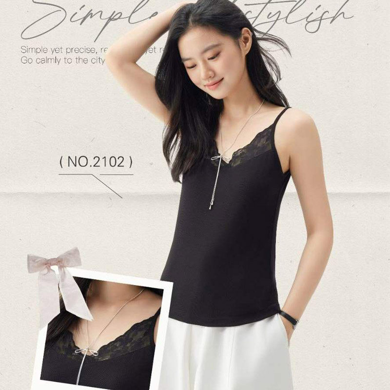 芊织艺2026春夏新款女士蕾丝花边V领吊带细带背心百搭内搭2102