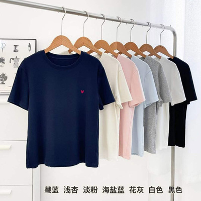 芊织艺2026海盐织夏女圆领全棉小标基础款短袖T恤百搭上衣2195