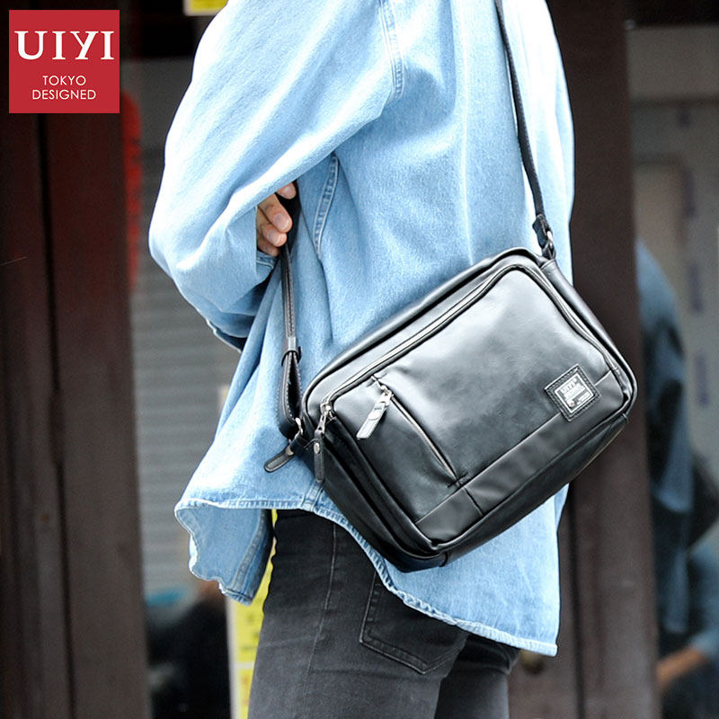 佑一良品日本潮牌多隔层防水休闲男包男士单肩包小简约皮质斜挎包