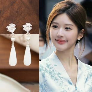 新中式 轻奢高级感耳环国风旗袍耳饰 水滴蚊香盘耳夹女士无耳洞新款