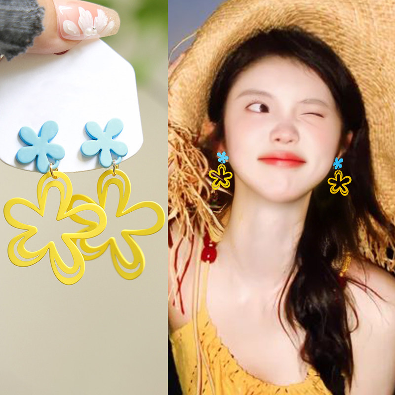 彩色多巴胺花朵耳夹女无耳洞新款图片