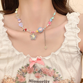 彩色多巴胺串珠项链星星爱心猫咪小米珠锁骨链气质小众设计感颈链