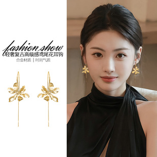 金色鸢尾花设计感耳环气质轻奢高级耳线耳坠新款爆款独特小众耳饰