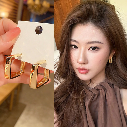 金色几何素圈耳环女简约