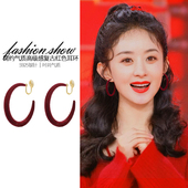 红色圈圈蚊香盘耳夹女新款 高级感小众无耳洞耳环轻奢独特绝美耳饰