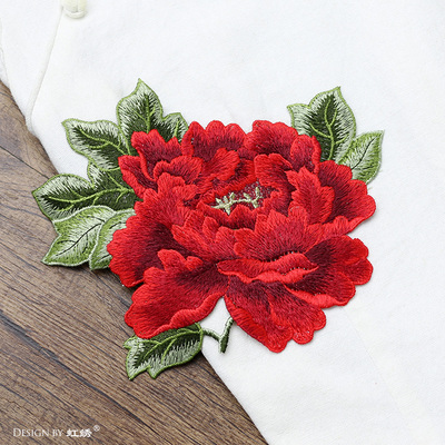 刺绣diy牡丹花对称百搭装饰布贴