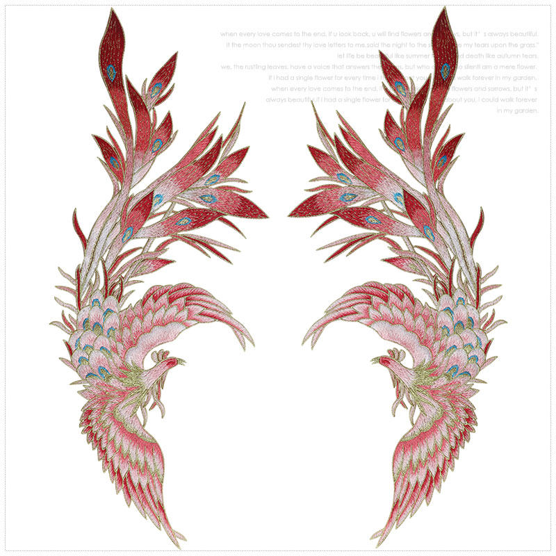 凤凰刺绣布贴大号对称金边中国风妈妈装演出服装饰贴布无胶缝制