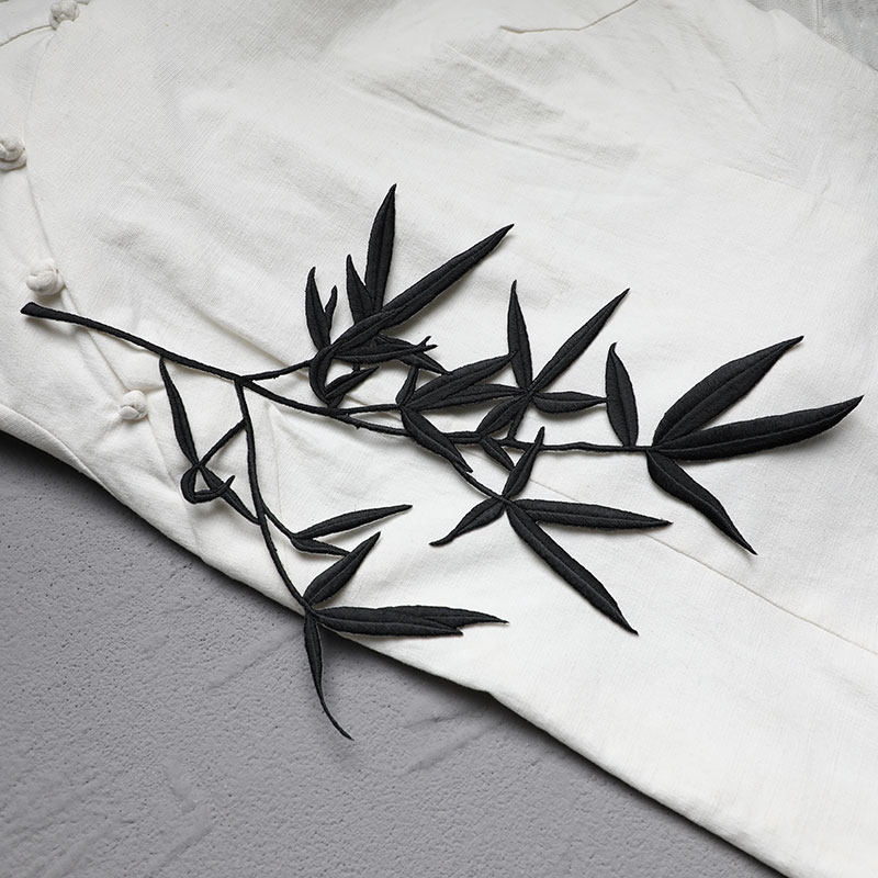 竹子绣花贴民族风多色大号中式服装辅料竹叶刺绣布贴补丁DIY熨烫