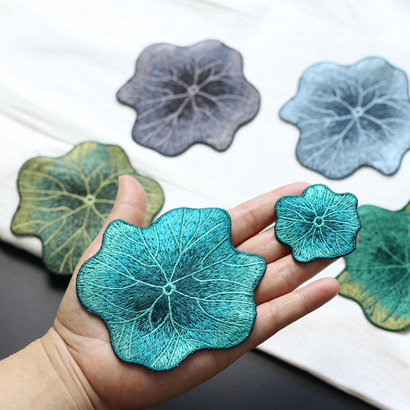 荷叶刺绣布贴多色中国风羽绒服包包修补装饰贴服装辅料补丁贴手缝