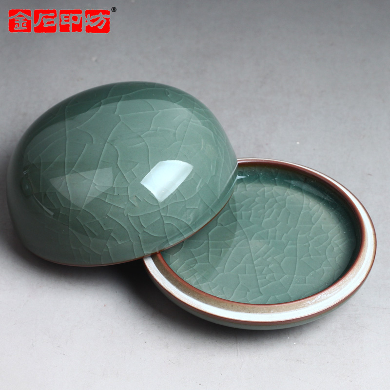 金石印坊 秘青瓷高盖印泥盒印泥缸 瓷盒 印缸 加固防震包装
