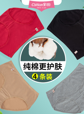 彩田内裤正品女士 纯棉三角裤中腰简约低腰提臀全棉质少女短裤215