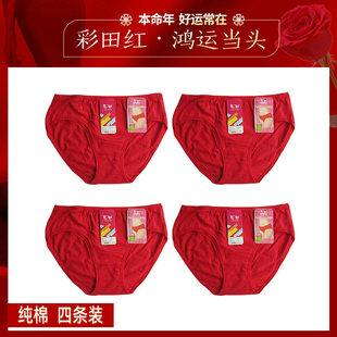 本命年大红色彩田内裤女士正品低腰纯棉三角高腰女生短裤吉祥喜庆