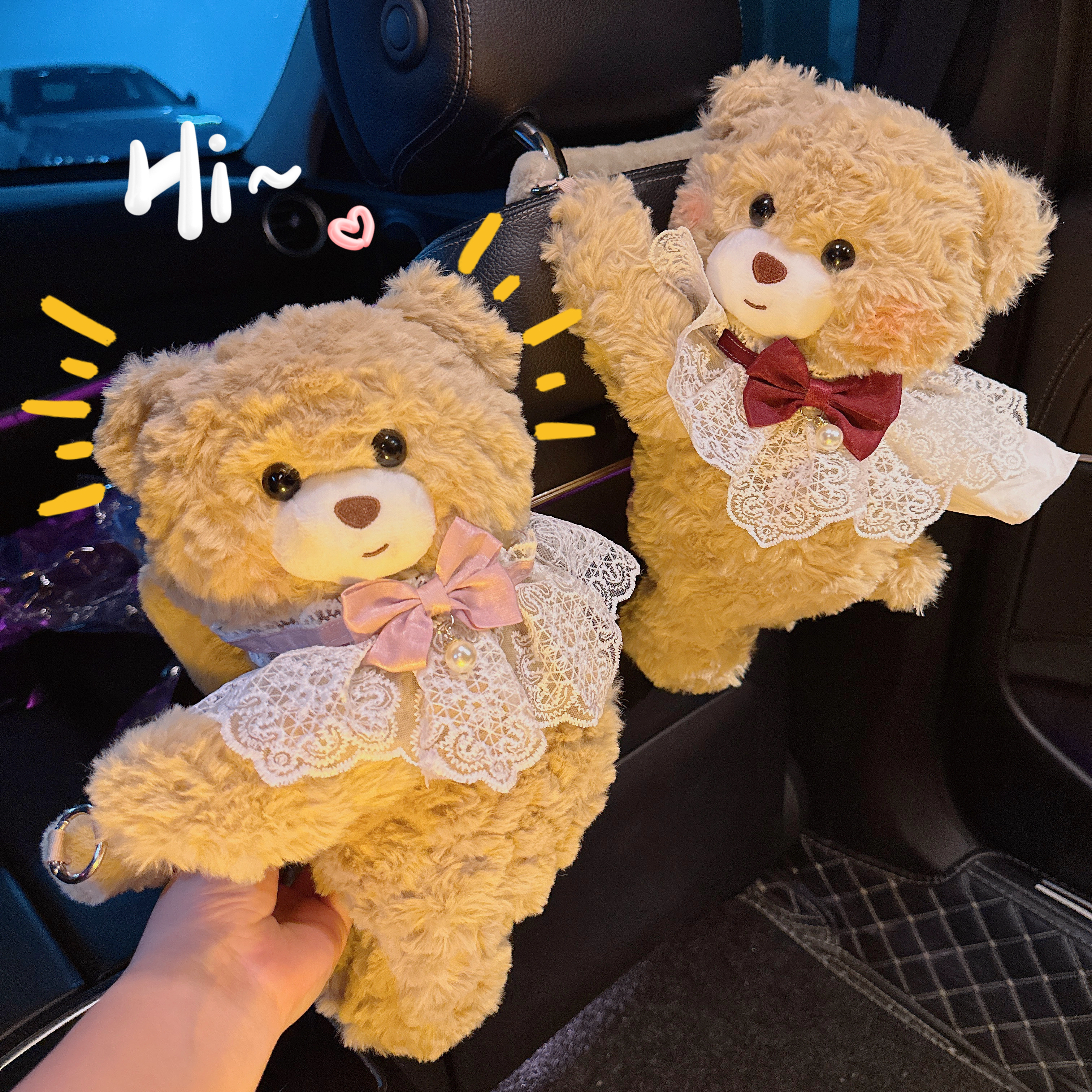 汽车纸巾盒挂式可爱小熊车载抽纸盒车用纸巾袋挂式纸巾盒高级感女