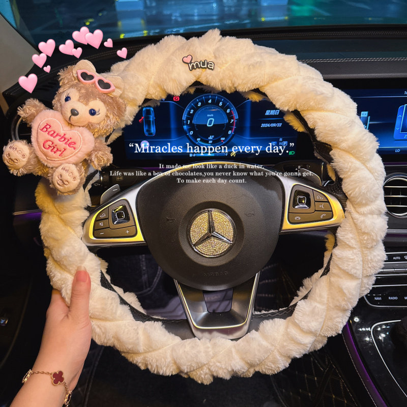冬季暖手神器超厚毛绒保暖方向盘套兔毛冬天加热毛毛汽车把套男女