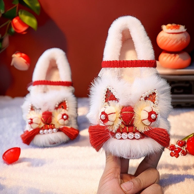 冬季加绒女童棉鞋虎头鞋拜年鞋