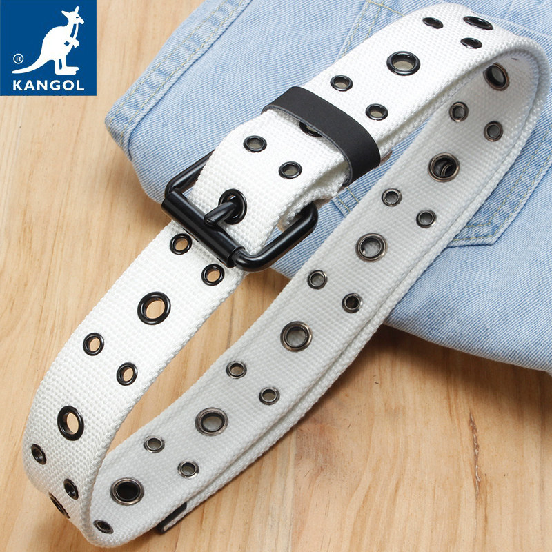 kangol白色帆布腰带男年轻人休闲裤带女韩版学生夏季多孔针扣皮带
