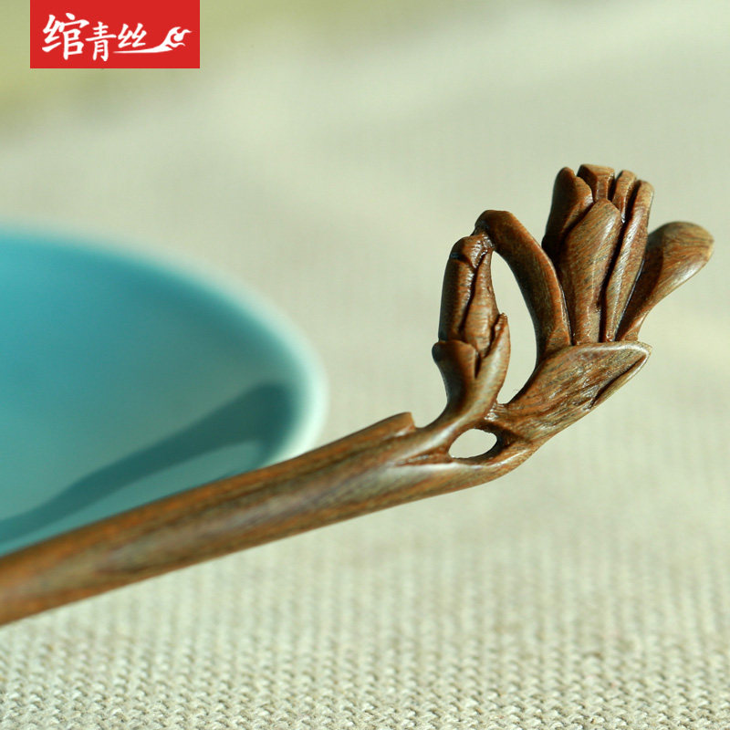 绾青丝 绿檀木簪子手工古典发钗 头饰品步摇盘发 玉兰 可刻字