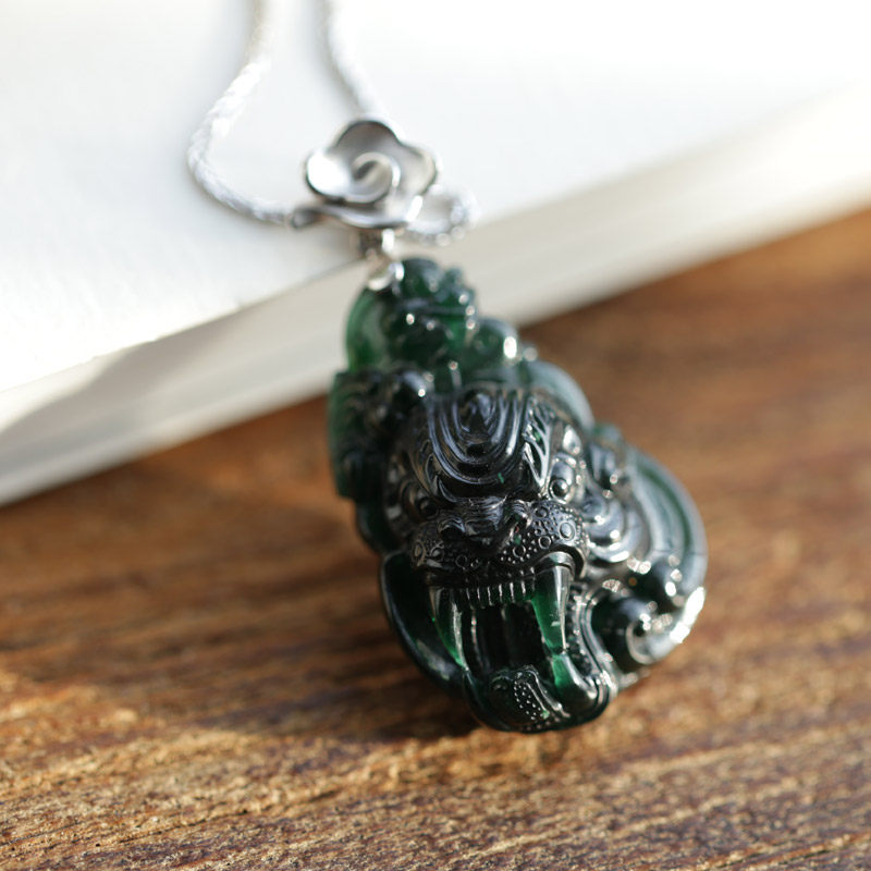 Black hair design 18k Platinum Set Black Jadeite brave troops Pendant Emerald Pendant Necklace suitin the Accessories/Fashion Jewelry, Pendant/Pendant  category - from Buy2taobao.com to provide professional Taobao agent buy service
