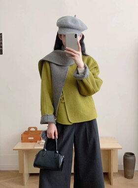 2026秋冬新款双面羊毛呢子大衣女短款小个子韩版宽松羊毛呢韩系潮