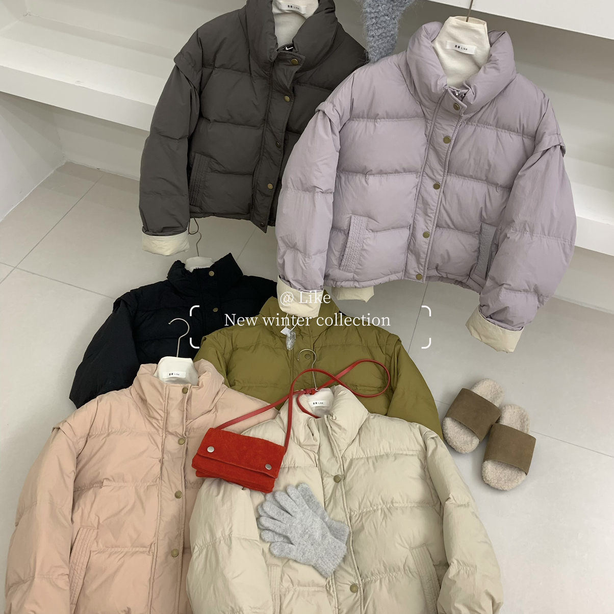 喜番-2025简约不过时韩版拼袖保暖短款面包服保暖羽绒服外套24001