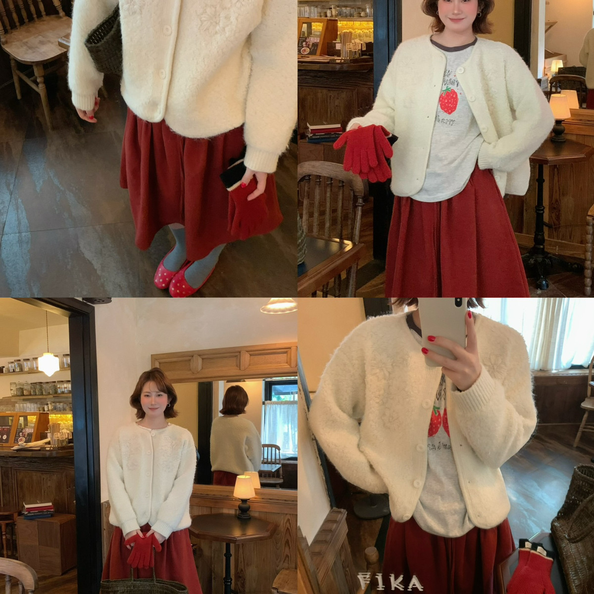 ower April(FA)-温柔气质手工钩花提花针织毛衣开衫短外套97089