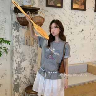 不含腰带 T恤 3071s 夏上新趣味可爱韩系通勤ins百搭短袖 SUSAN