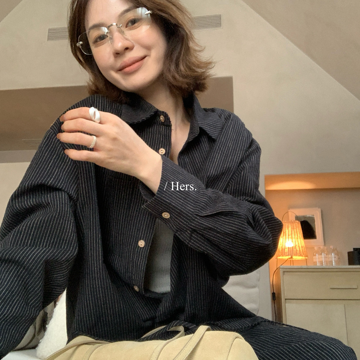 Hers-秋上新一套出门通勤懒人三件套衬衫+背心+半身裙套装66933