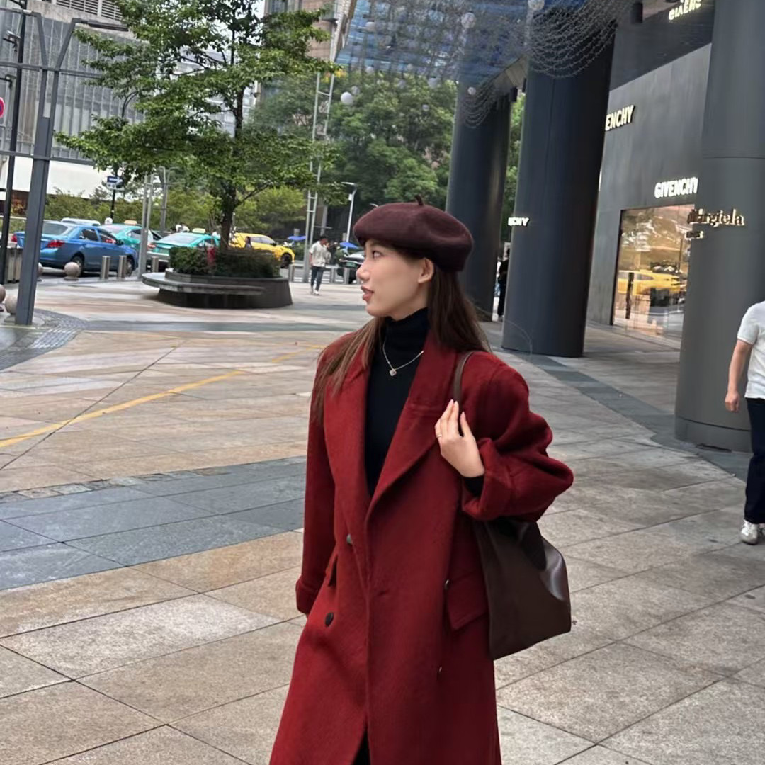 手严选-泡菜馆-气质西装领双排扣长款羊毛外套（含100羊毛）A6601,女装/女士精品,羽绒服,淘宝优惠券,粉丝福利购,淘宝优惠卷