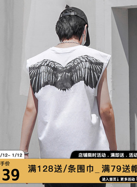 MIRACLE KILL夏季双刀潮牌新款翅膀印花圆领宽松无袖背心男女同款