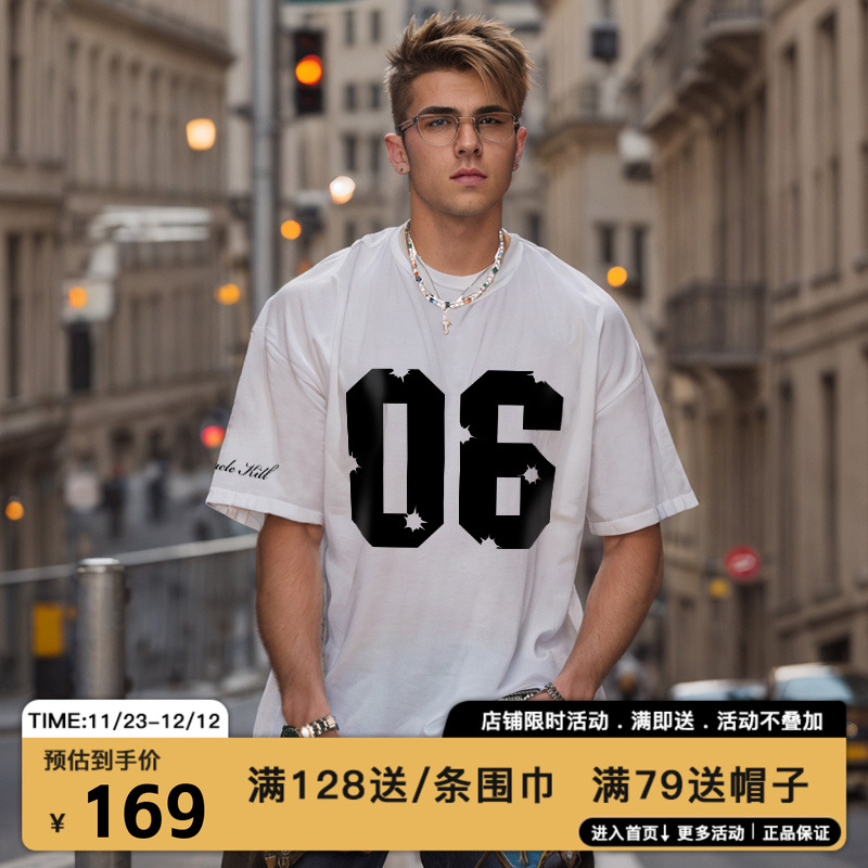 MIRACLEKILL夏季新款06弹孔印花宽松休闲短袖T恤圆领上衣男女同款