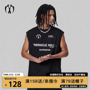 MIRACLE KILL2026春夏季字母双刀logo印花圆领宽松无袖背心男女款