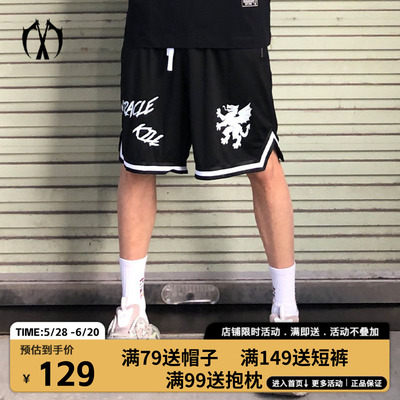 MIRACLEKILL2026龙狮图腾印花松紧拉链运动宽松休闲黑色短裤男女