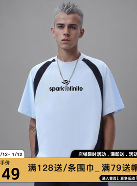 MIRACLE KILLxSPARK INFINITE联名款2025字母圆领拼色宽松短袖T恤