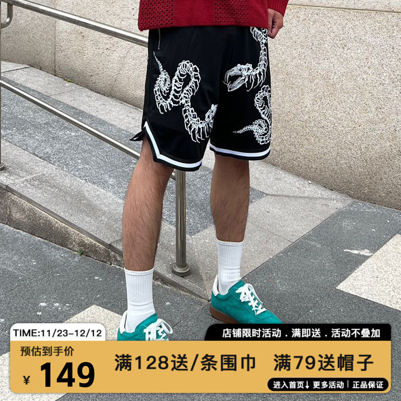 MIRACLE KILL2025夏季骷髅蛇纹满版印花宽松休闲潮牌运动短裤男女
