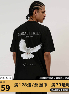 MIRACLE KILL 潮牌新款鸽子英文图案印花宽松休闲短袖T恤男女