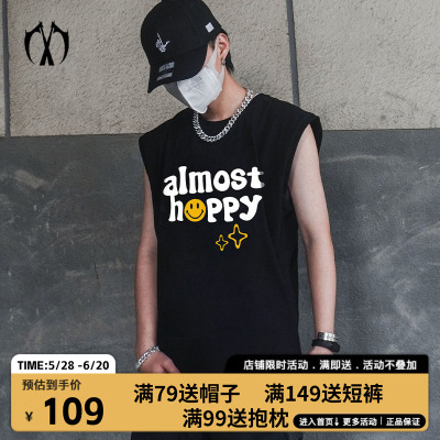 MIRACLEKILL2026新款almost happy笑脸发泡印花宽松休闲潮无袖T恤